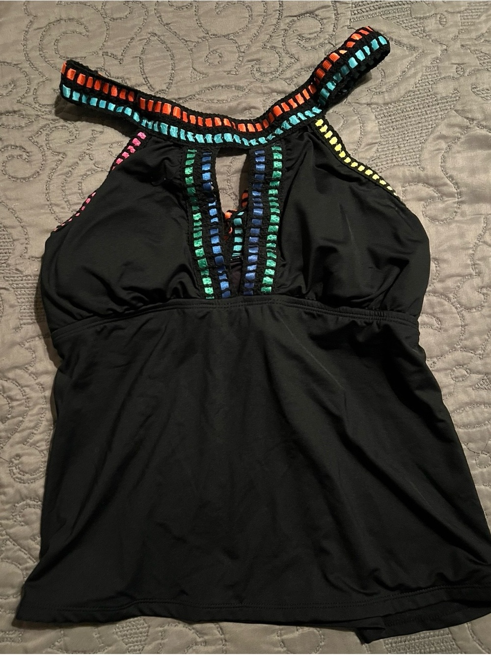 La Blanca Black Tankini Top with Multicolor Trim